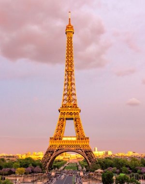 Sunset in Paris with view on the Eiffel tower